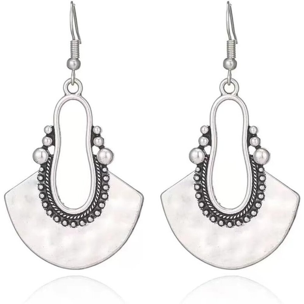 Silver Fan Dangle Boho Dangle Statement Vintage Dainty Earring for Women